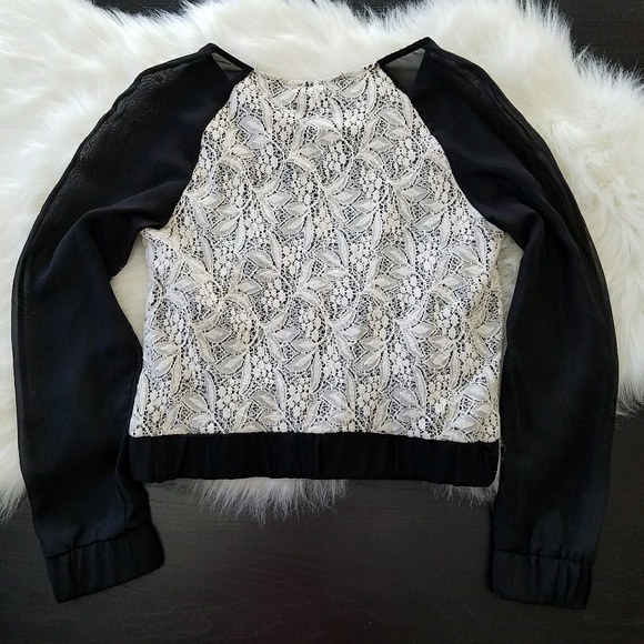 Bomber Jacket White Lace Body & Sheer Black Sleeve - Picture 8 of 8